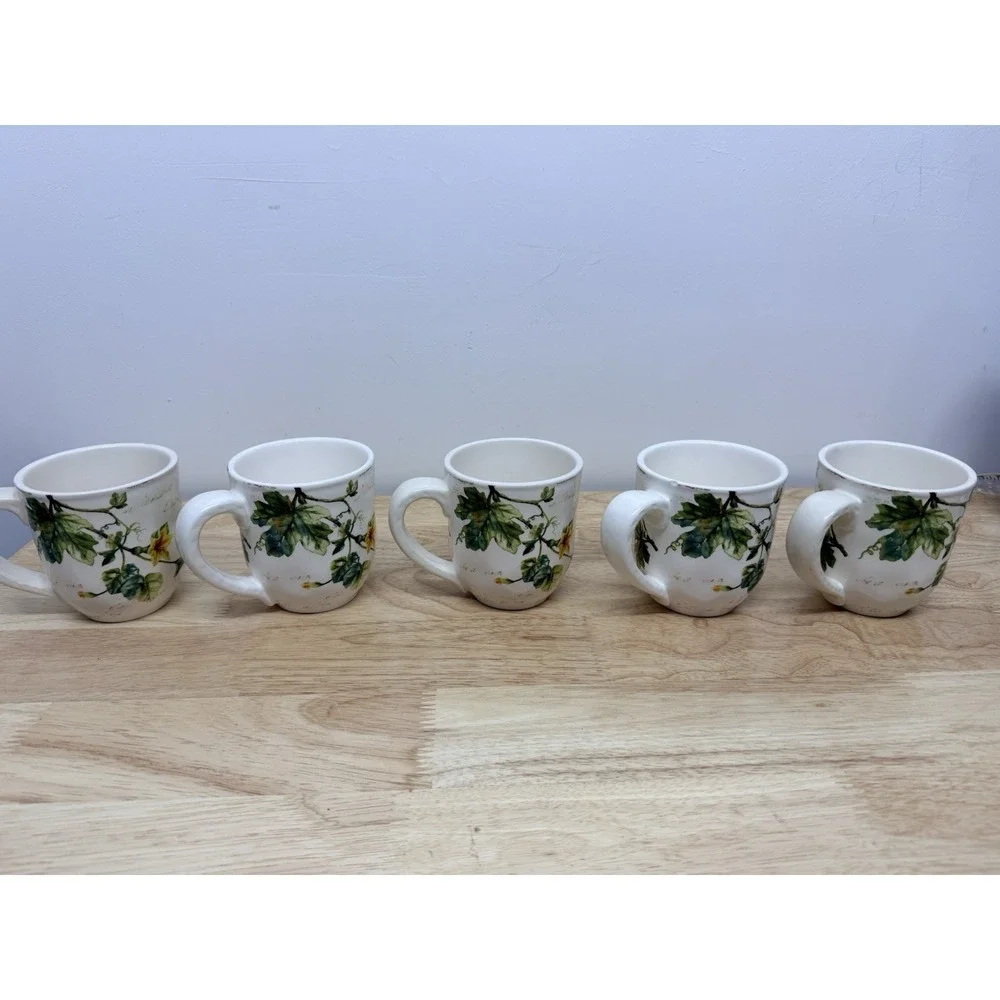 Lot (5) PIER 1 Mugs Cups Pumpkin Patch Watercolor Pumpkin Fall Excellent #68
